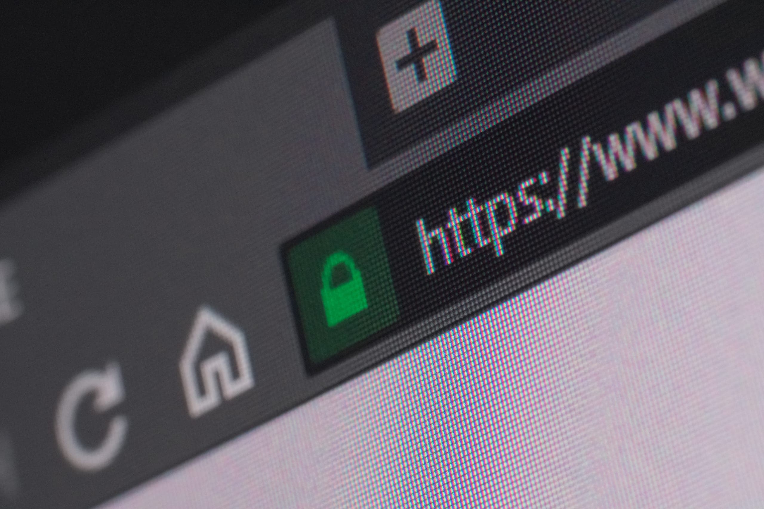 Close up of the URL bar at the top of a browser showing a HTTPS site