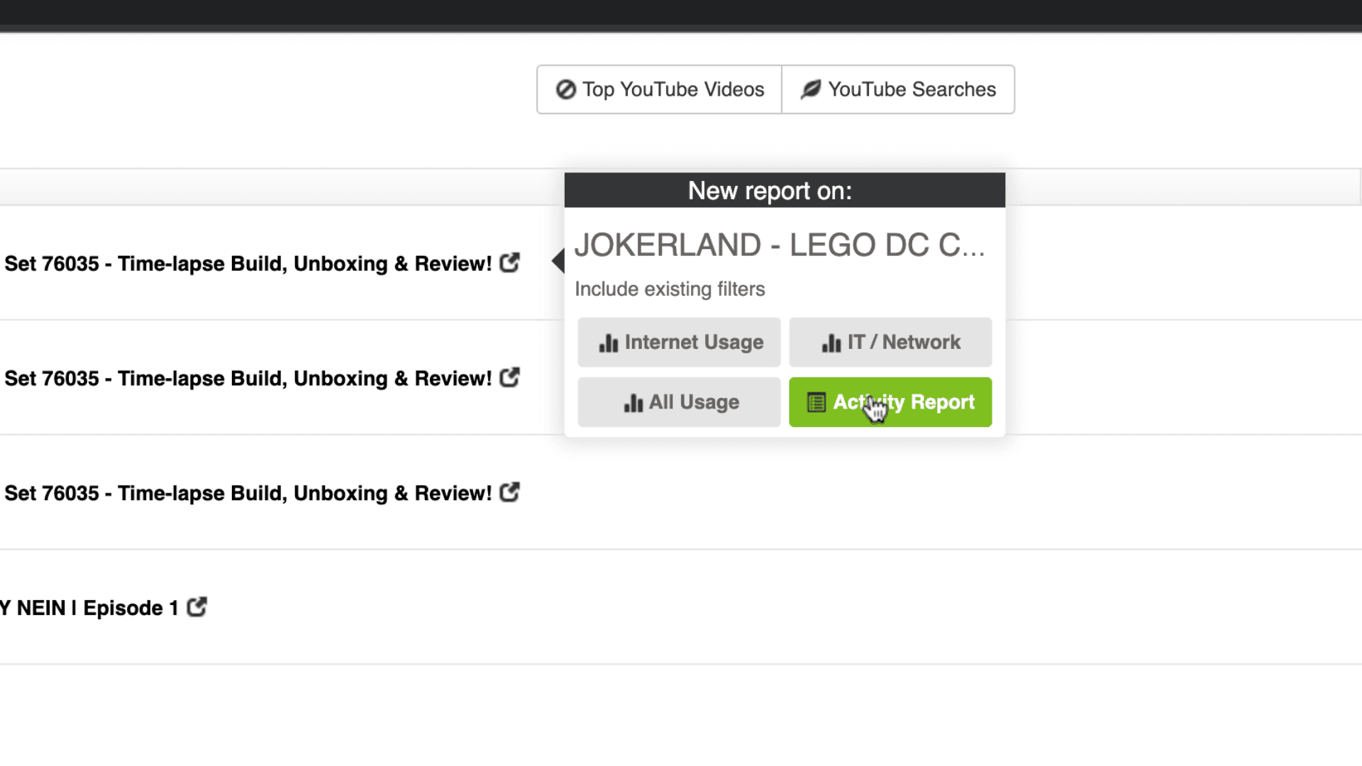 Running an Activity Report on a YouTube video
