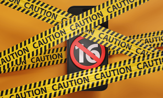 Mobile phone surrounded by caution tape