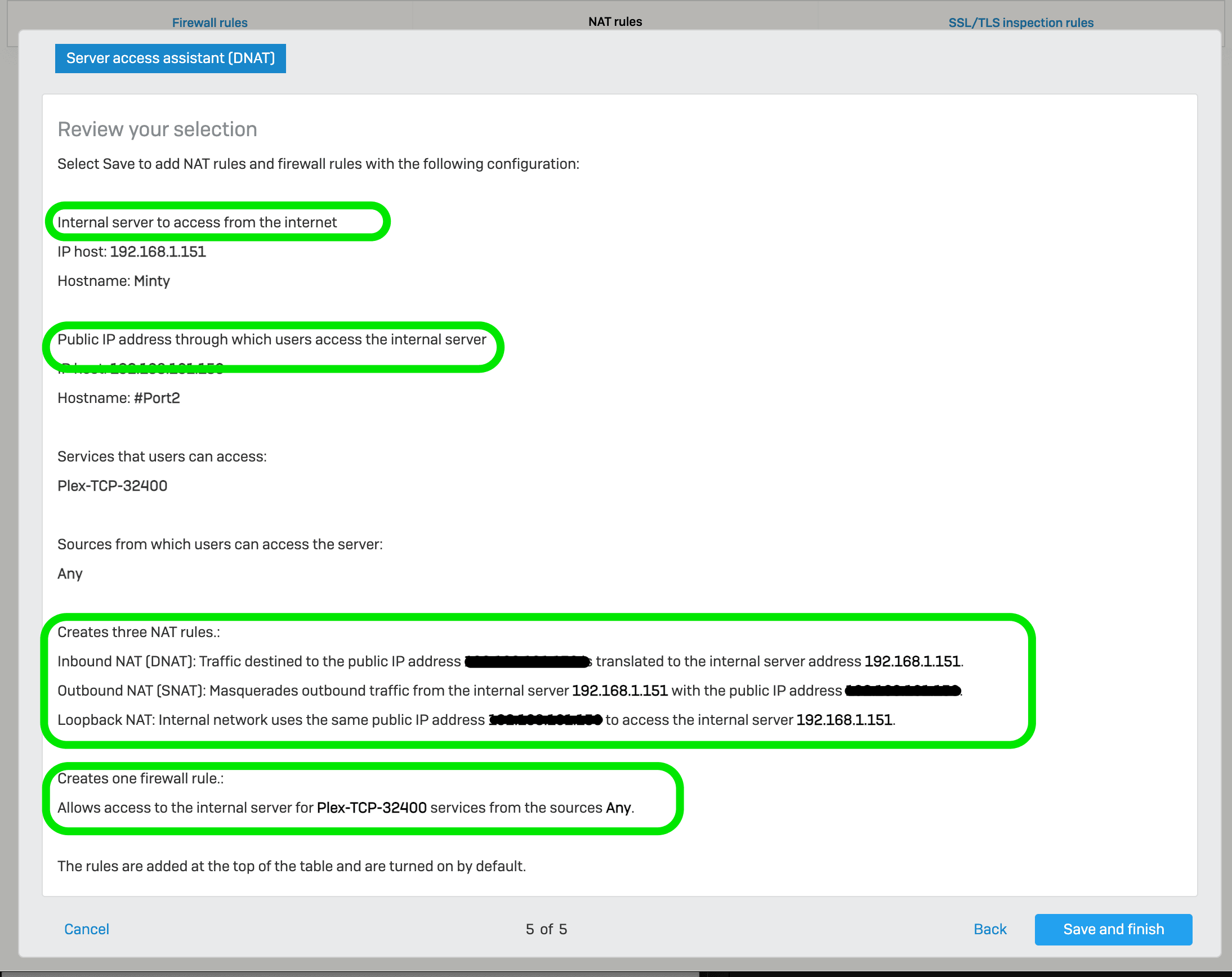 Sophos XG DNAT summary