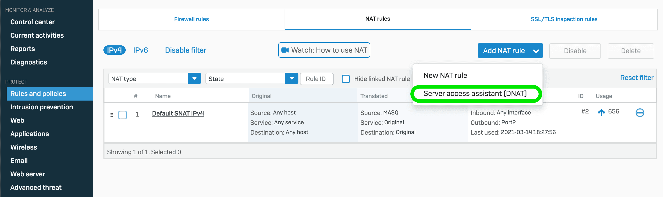 Sophos XG Server access assistant DNAT Wizard