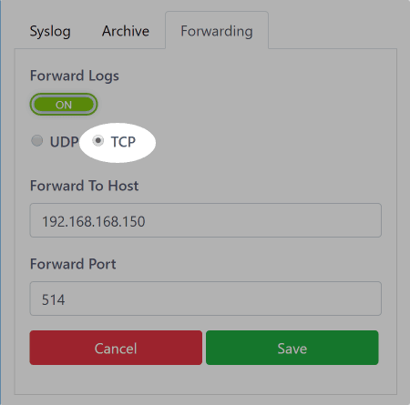 Fastvue Syslog TCP Forwarding Highlight