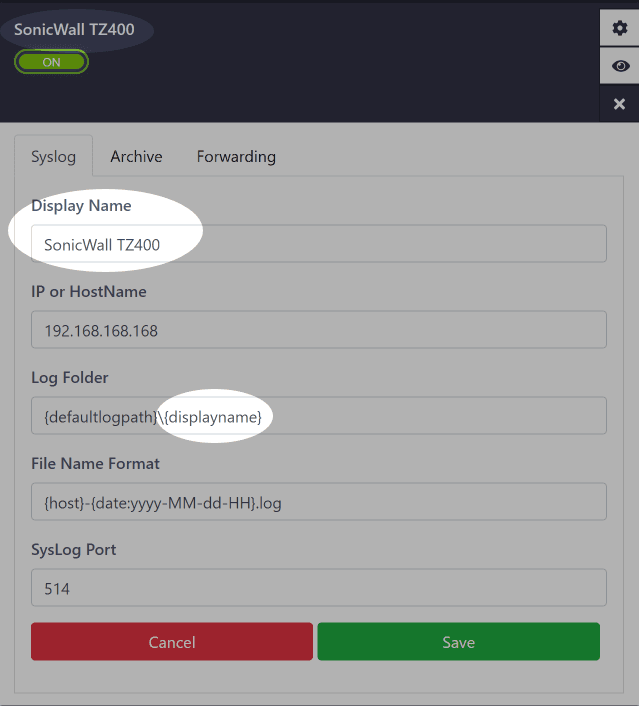 Fastvue Syslog Display Names Highlight