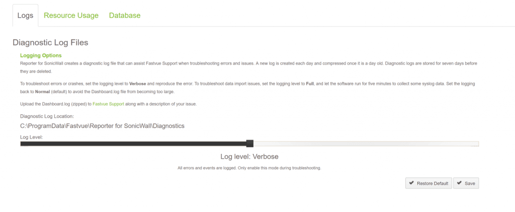 Setttings Diagnostic Logs