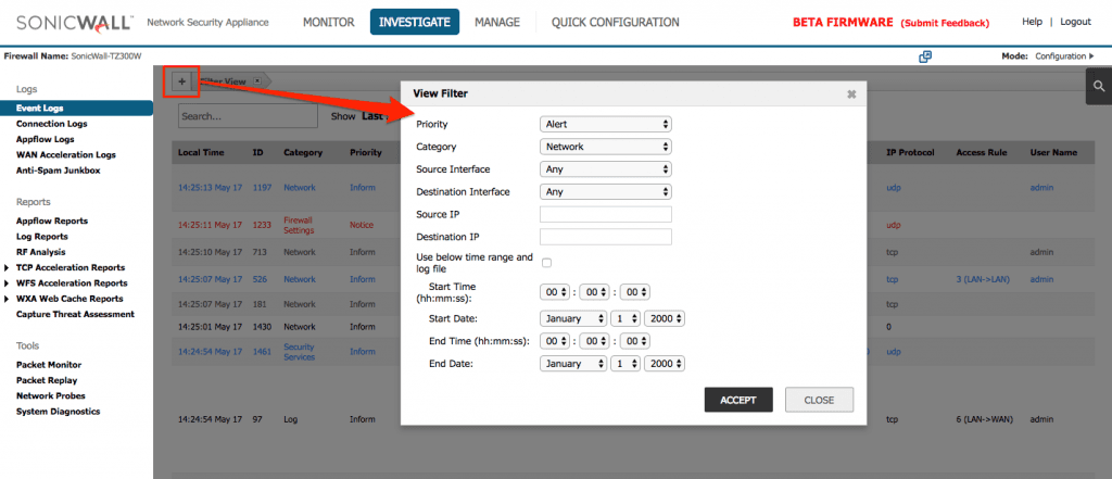 Filtering SonicWall