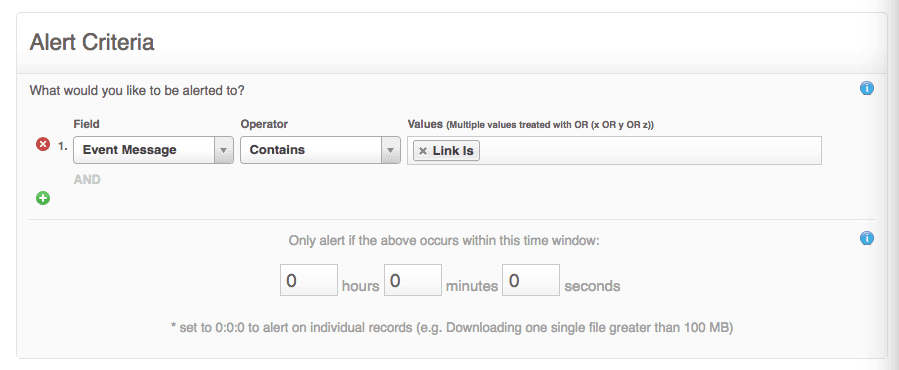 SonicWall WAN Link Down Alert - Alert Criteria