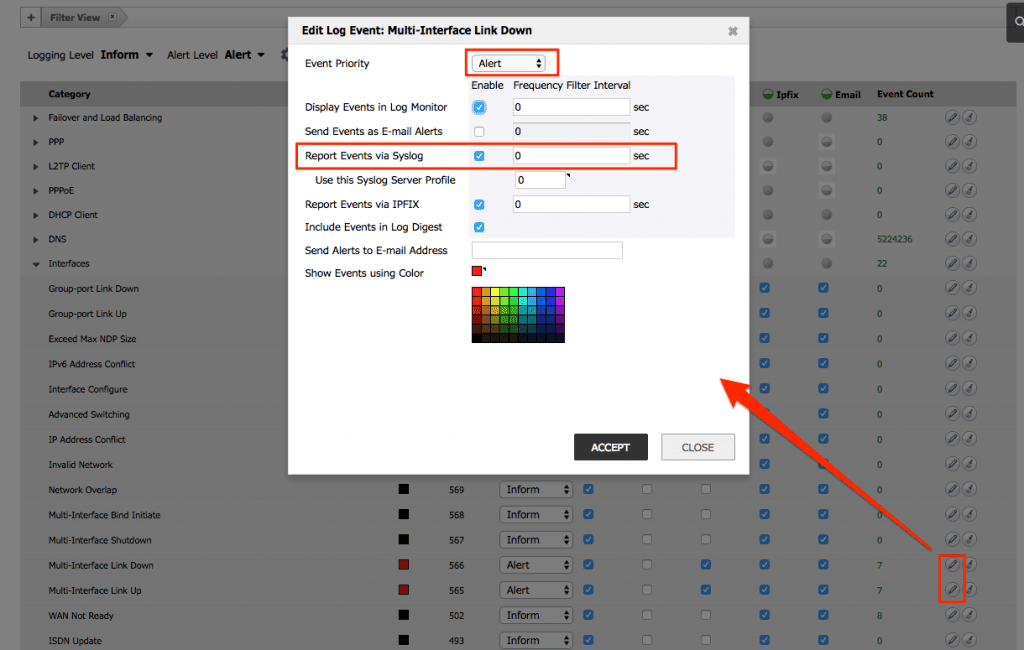 SonicWall Report Link Events Via Syslog