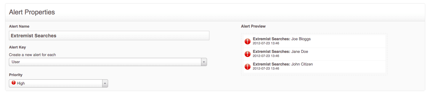 Extremist Searches Alert Properties
