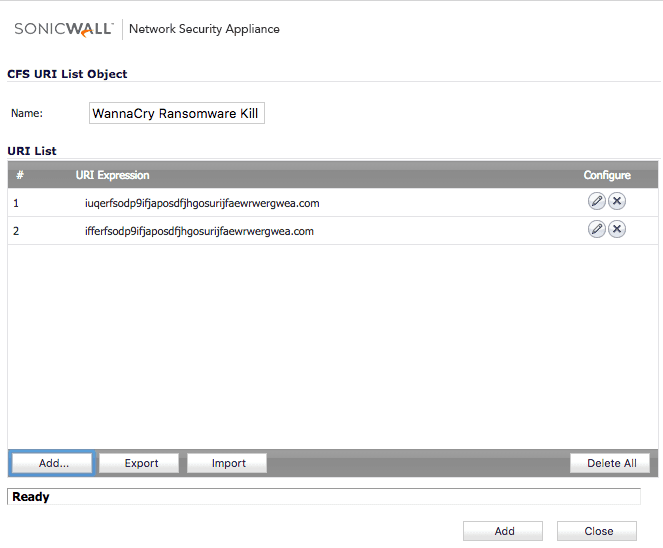 WannaCry Ransomware Kill Switch Whitelist in SonicWall