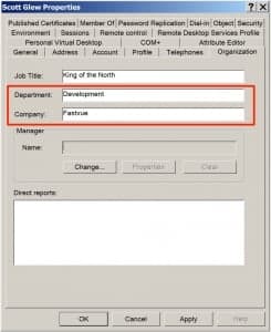 Defining Departments and Company in Active Directory