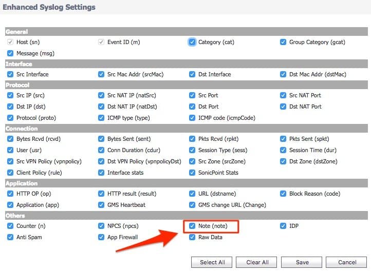 SonicWall SonicOS 6.2.7 Note Field