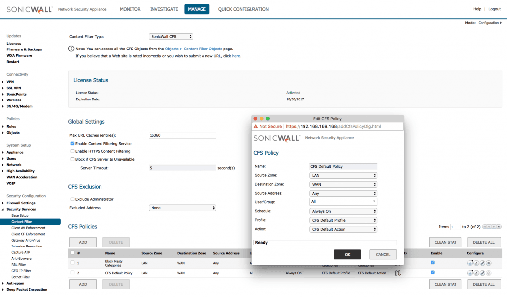 Enabling SonicWall Content Filtering Service - CFS