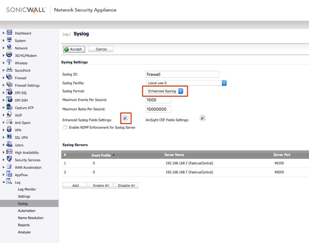 SonicWall SonicOS 6.2.7 Enhanced Syslog