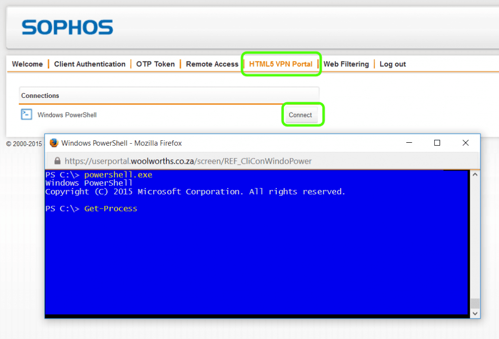 PowerShell over SSH Using Sophos UTM HTML5 VPN Portal