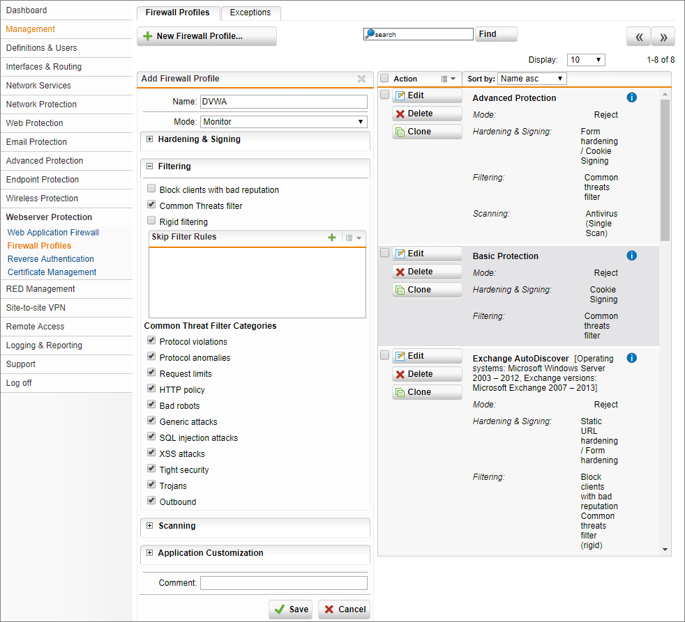 Configuring a Webserver Protection Policy