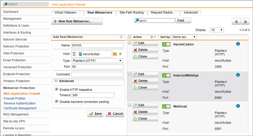 Configure Sophos SG Web Application Firewall