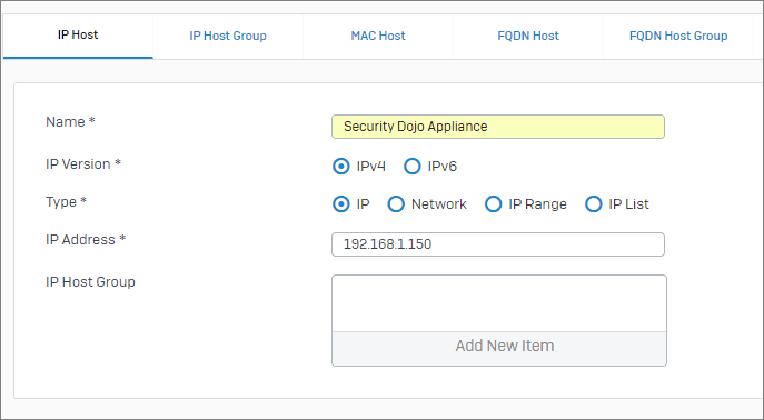 Configuring the Sophos XG Host object