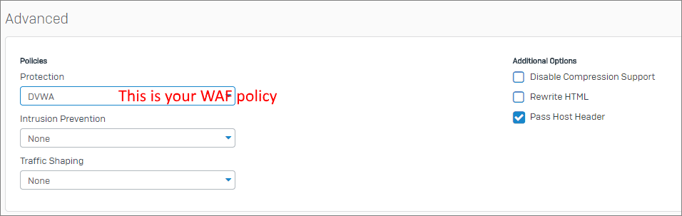 Configuring a Sophos XG web application firewall testing firewall rule