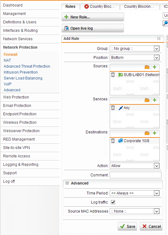 Sophos RED Access Rule
