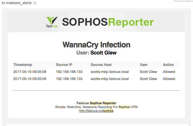 WannaCry Infection Email Alerts Sophos Reporter