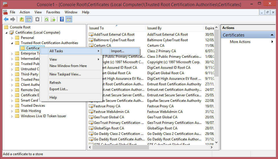 Importing Sophos UTM Certificate On Windows