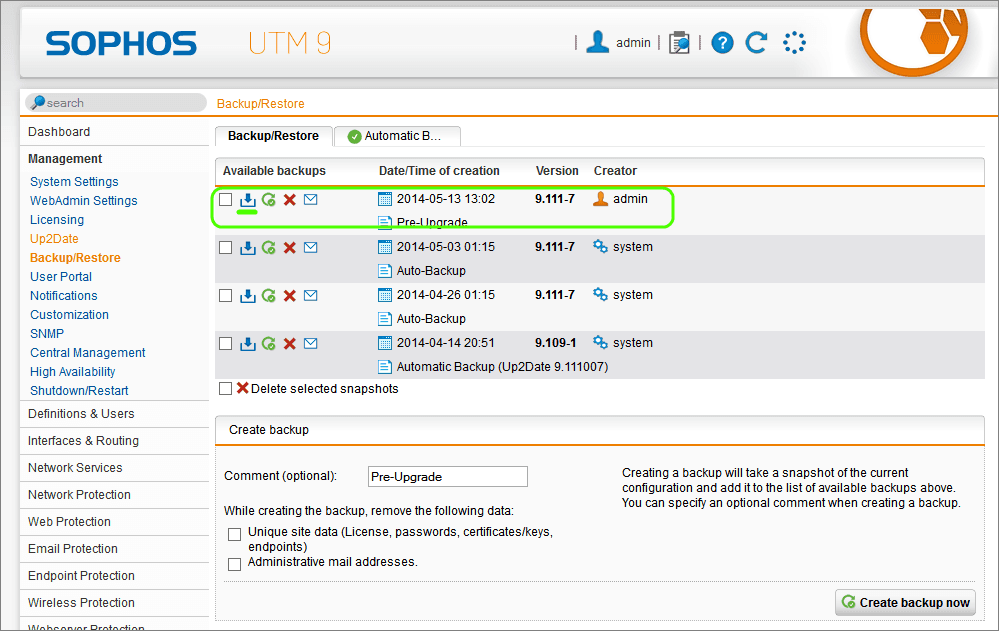 Sophos UTM Backup/Restore