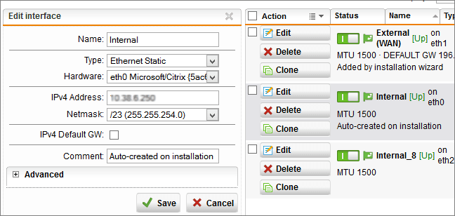 Sophos UTM Edit Interface