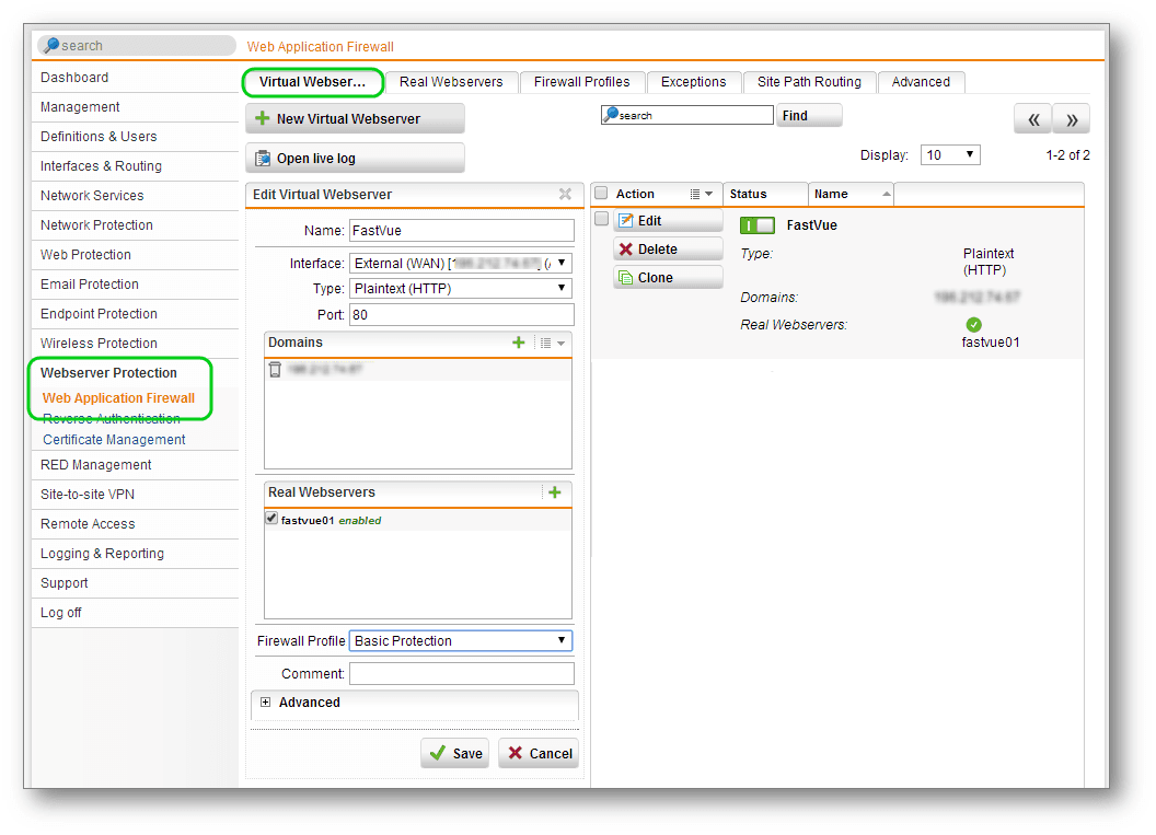 Sophos UTM Virtual Webservers