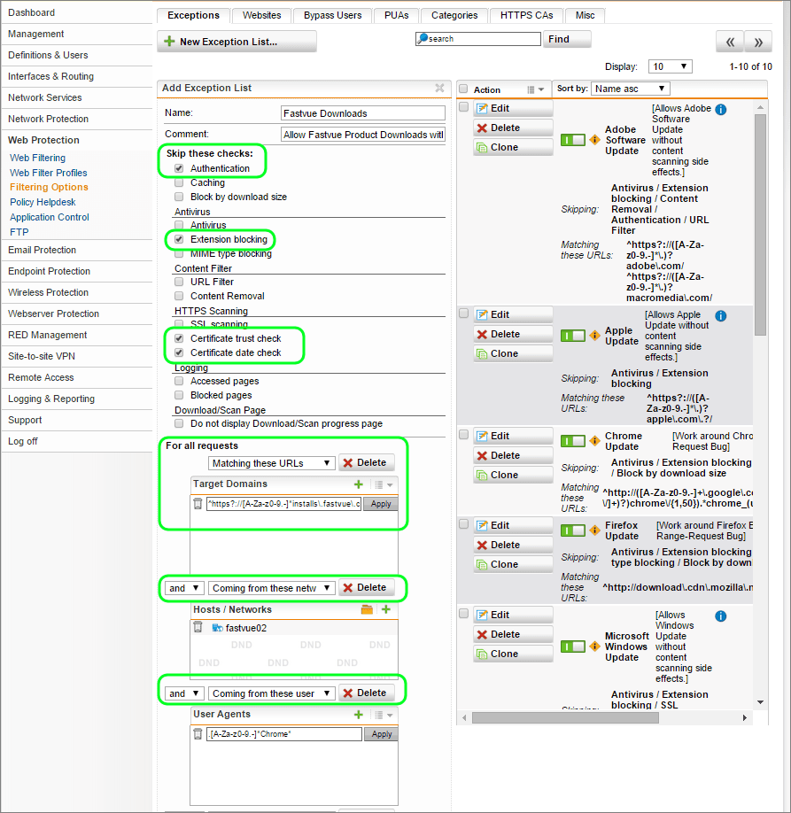 Web Browsing Execptions - With Sophos UTM