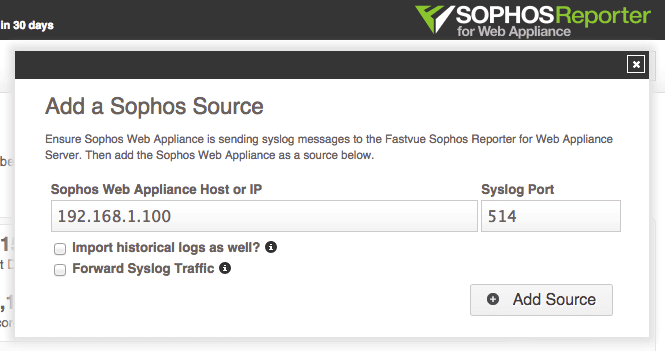 Sophos Reporter for Web Appliance - Add Source