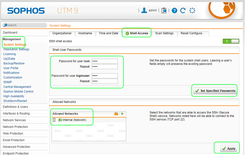 Enable Sophos UTM Shell Access