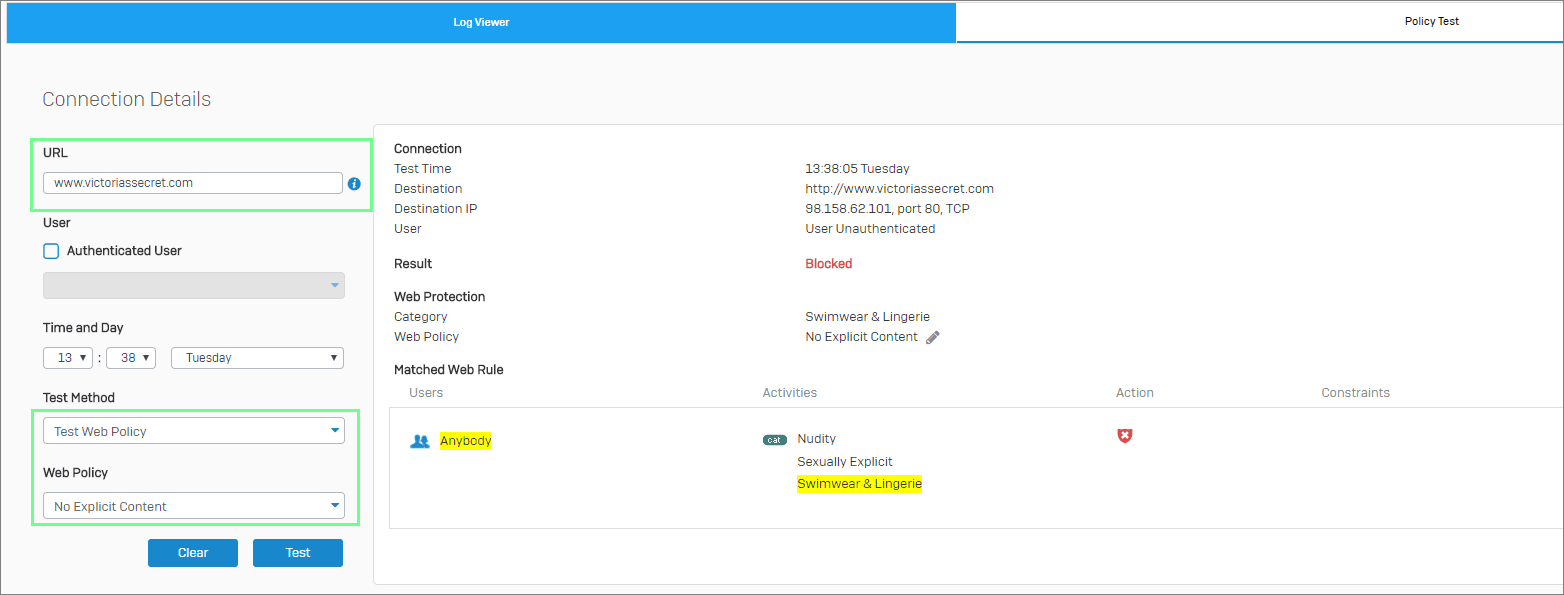 Sophos XG Web Policy Test Site Reclassification