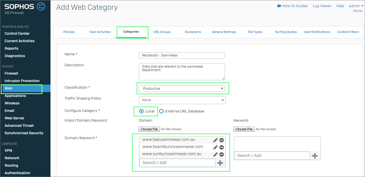Sophos XG Site Reclassification