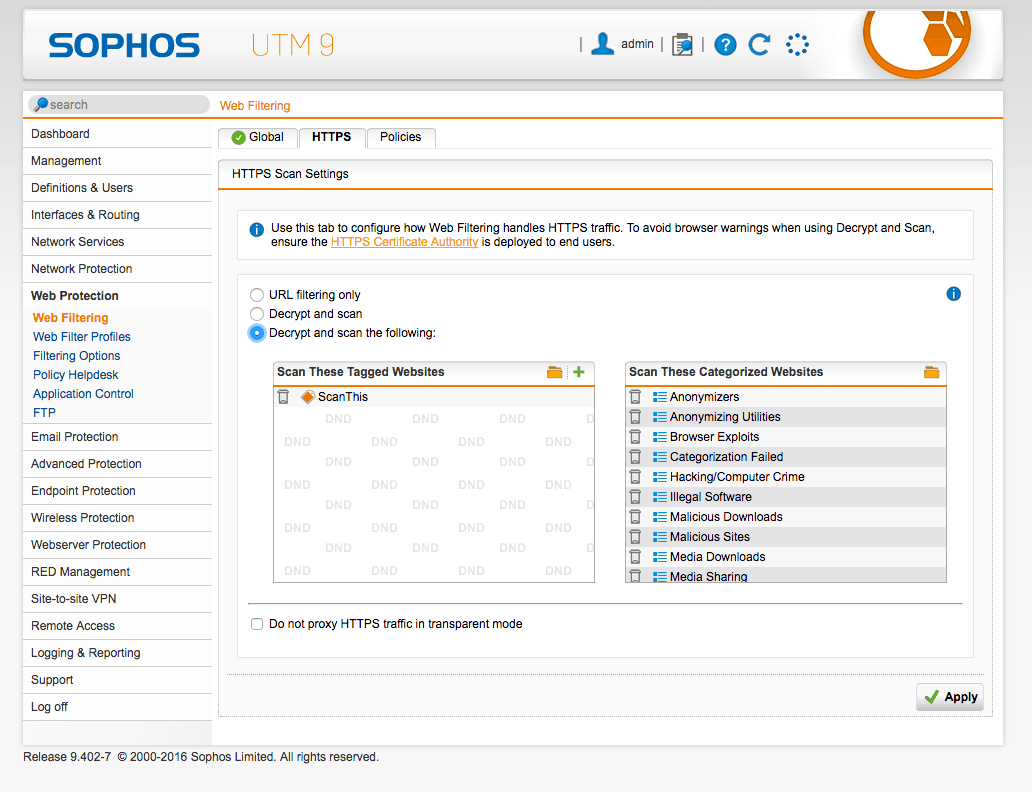 Sophos UTM HTTPS Inspection - Adding Website Tags
