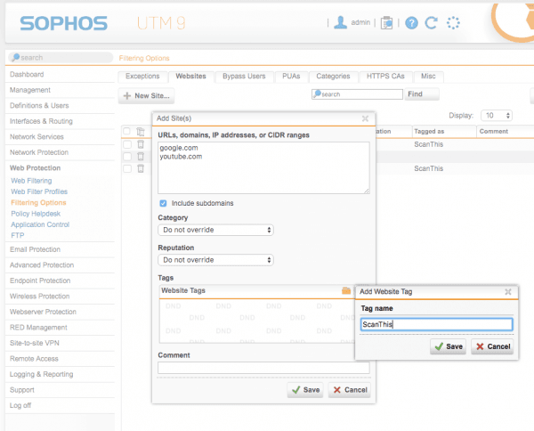 Tagging Websites In Sophos UTM
