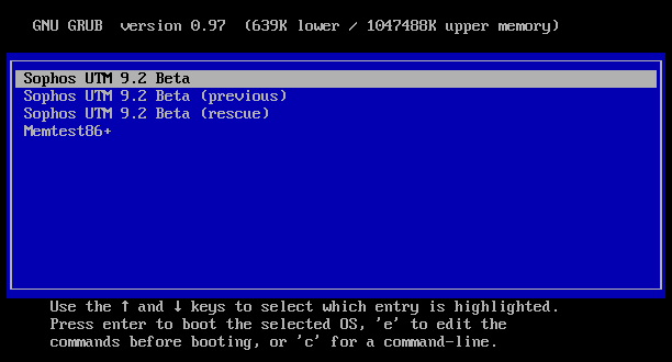 Sophos UTM GNU GRUB Loader