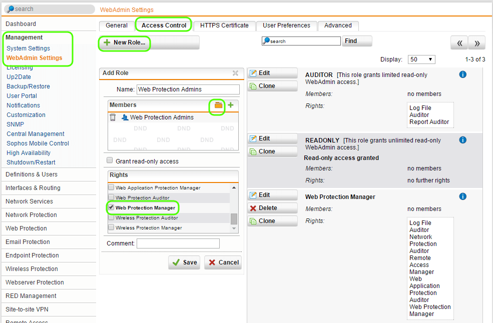 Sophos UTM Access Control Settings