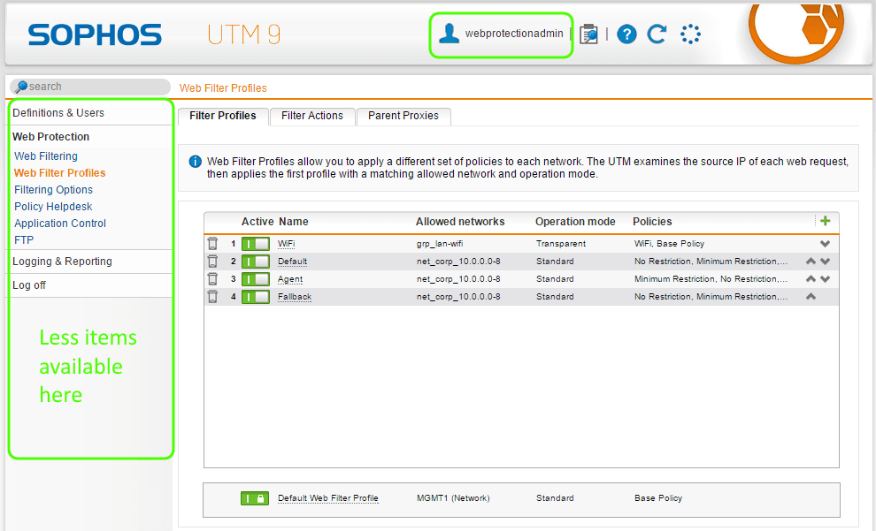 Sophos UTM Access Control - Web Protection Settings