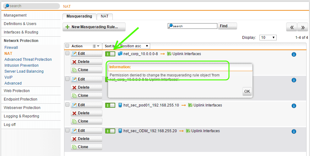 Sophos UTM Access Control - Network Protection Settings