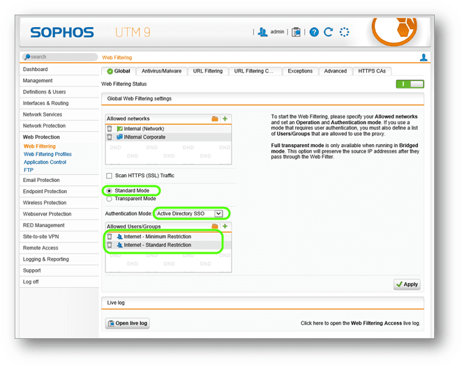Sophos UTM Global Web Filtering