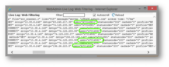 Sophos UTM Web Filter Live Log