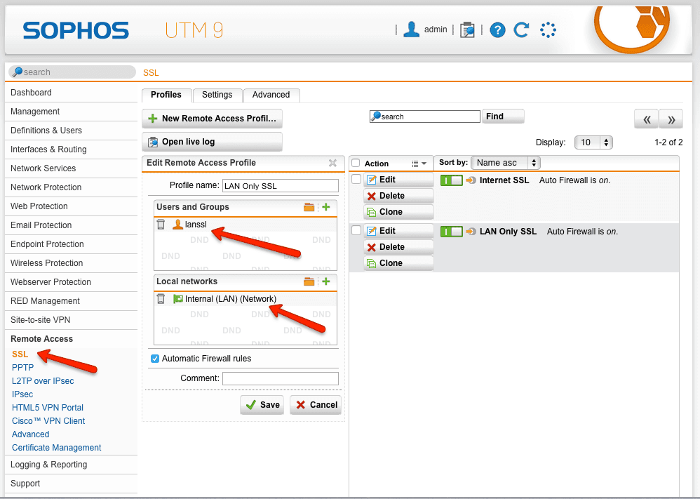 Sophos UTM LAN SSL User