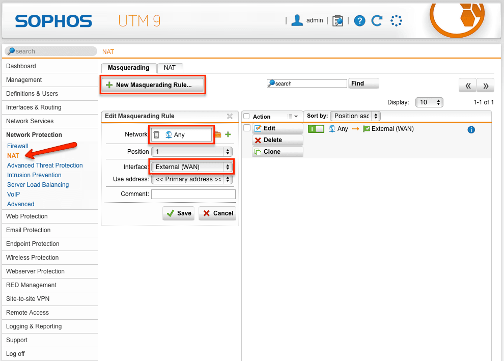 Sophos UTM SSL VPN Masquerading Rule