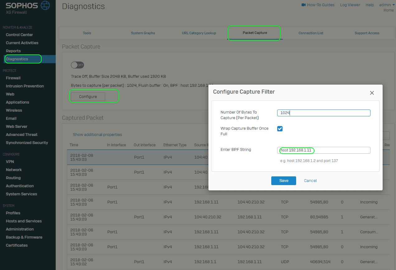 Configure Sophos XG Packet Capture