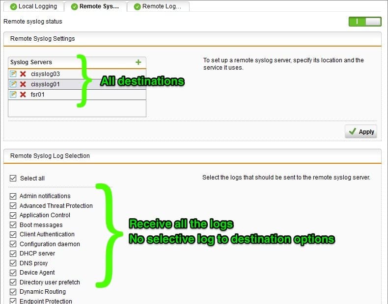 Sophos UTM Syslog Options