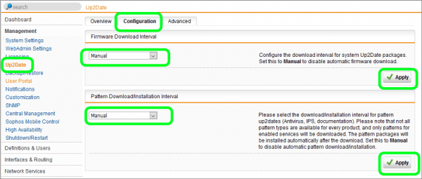 Sophos UTM Up2Date Configuration