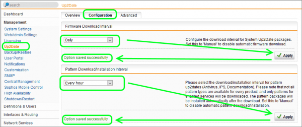 Sophos UTM Up2Date Schedule