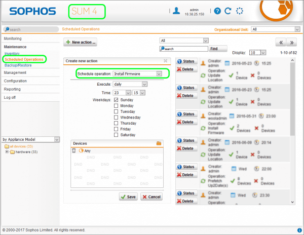 Sophos SUM Schedule Operation Install Firmware