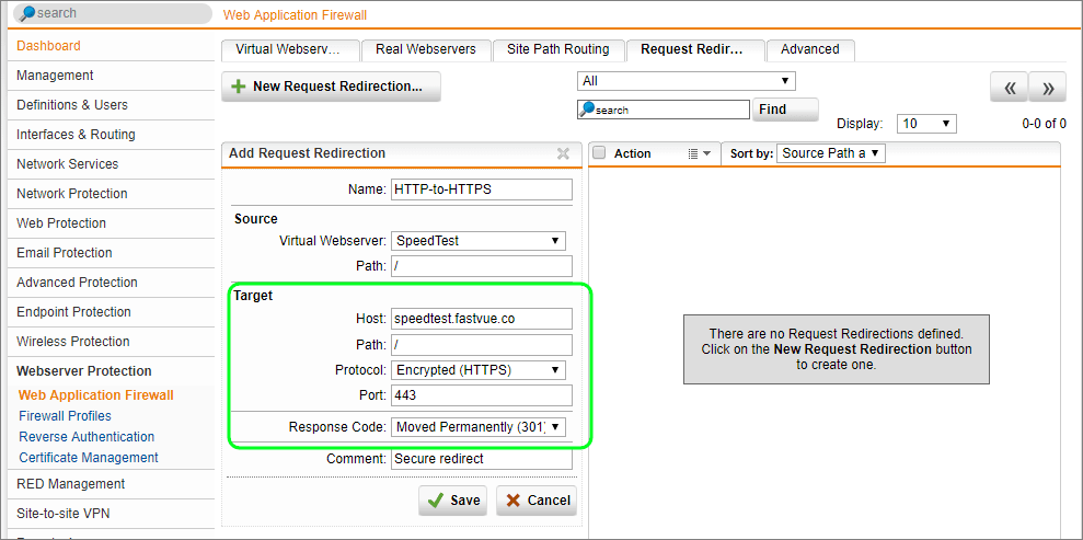 Sophos UTM Request Redirect - HTTP to HTTPS