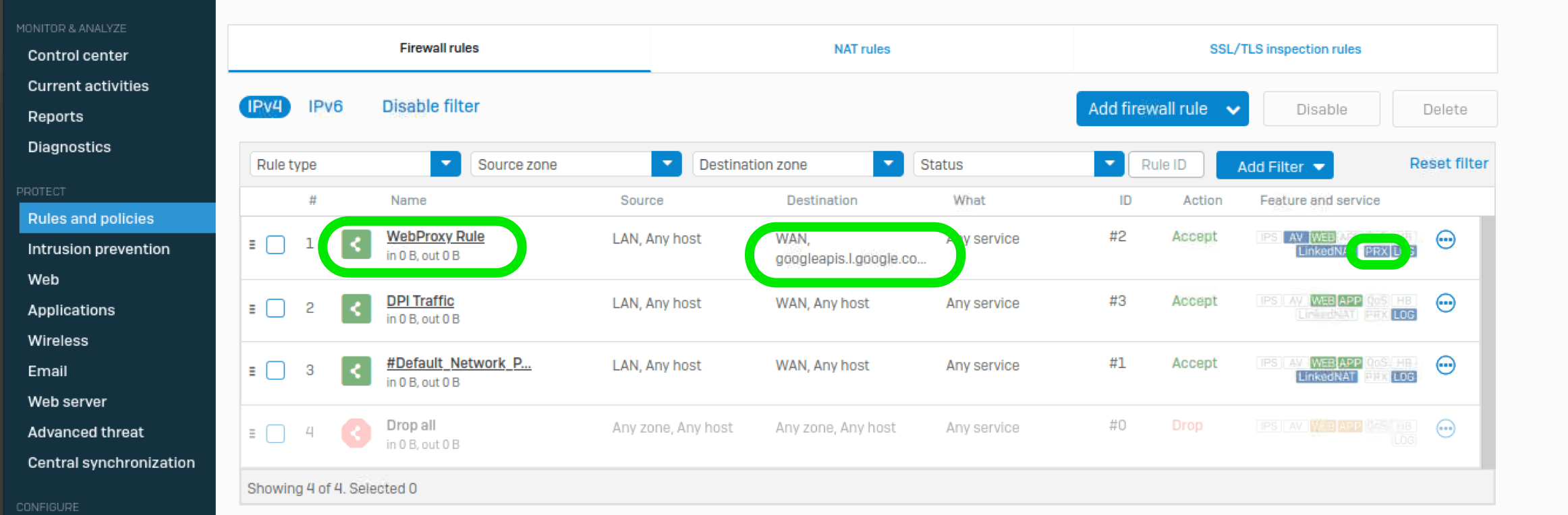 Sophos XG Web Proxy Firewall Rule